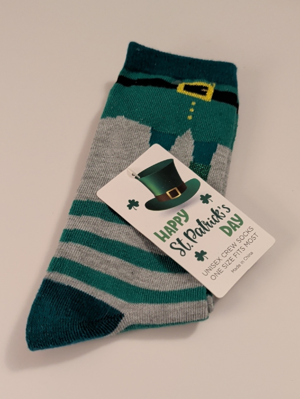 Crestbrands St. Patrick's Day Green & Gray Crew Socks NWT